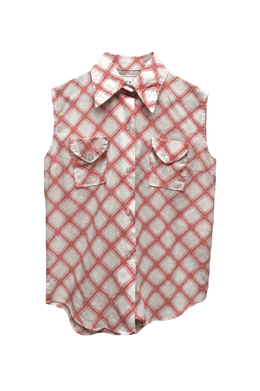 1970s Red Cotton Sleeveless Shirt - Front View
