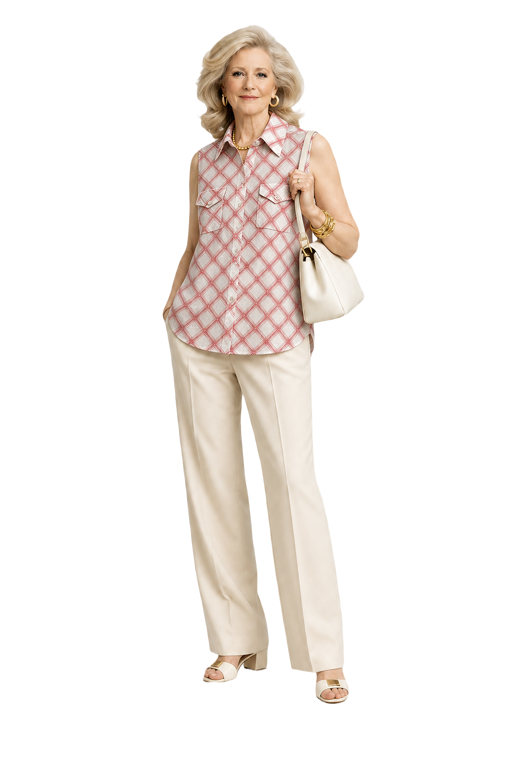 1970s Red Cotton Sleeveless Shirt - Model