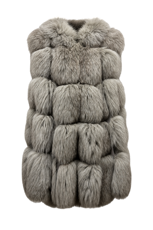 1990s Gray Fur Oversized Coat - Front View