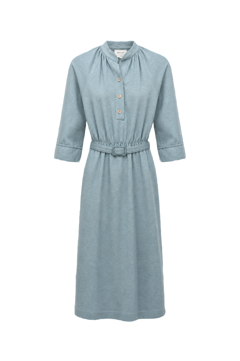 1970s Light Blue Cotton Dress - Front View