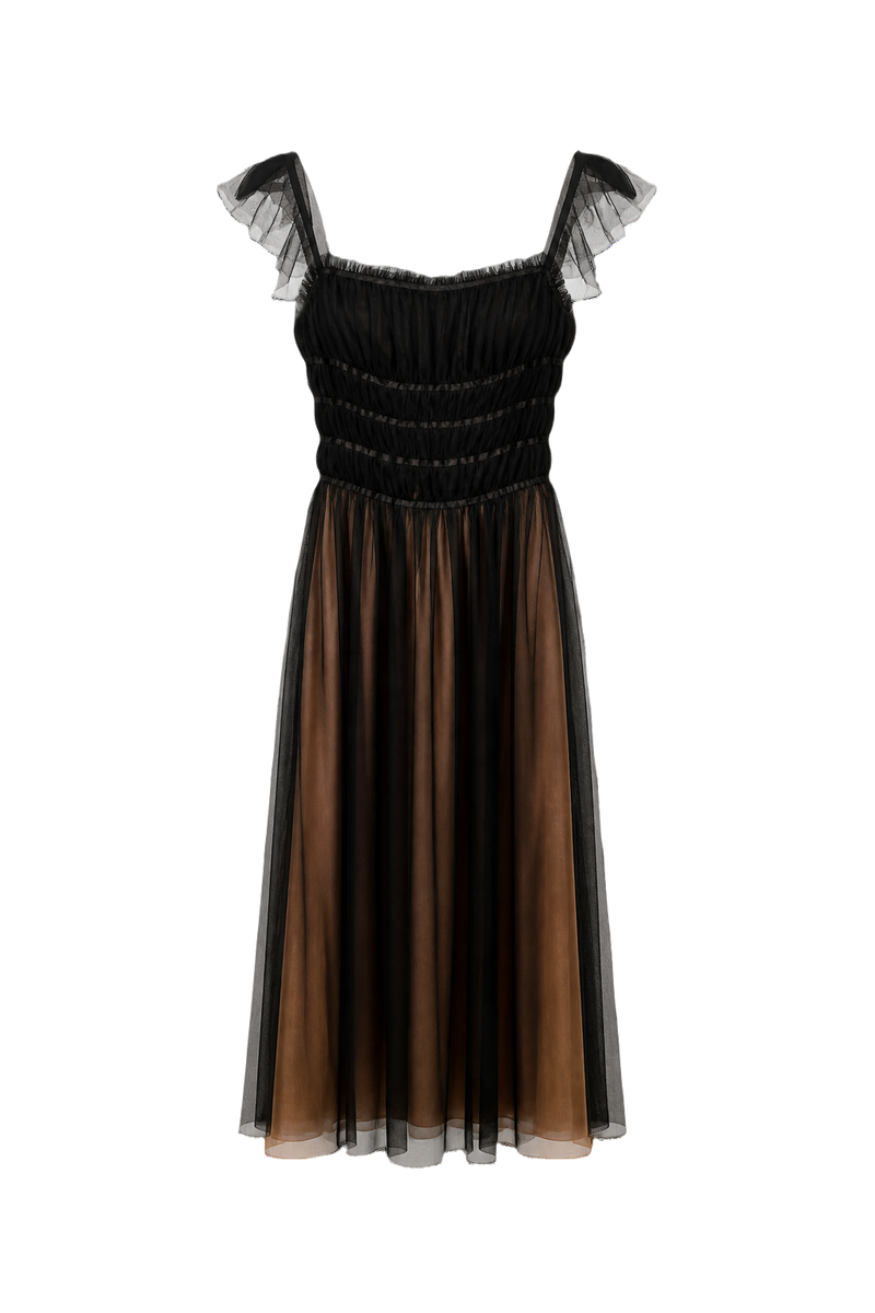 1990s Black Polyester Dress - Front View