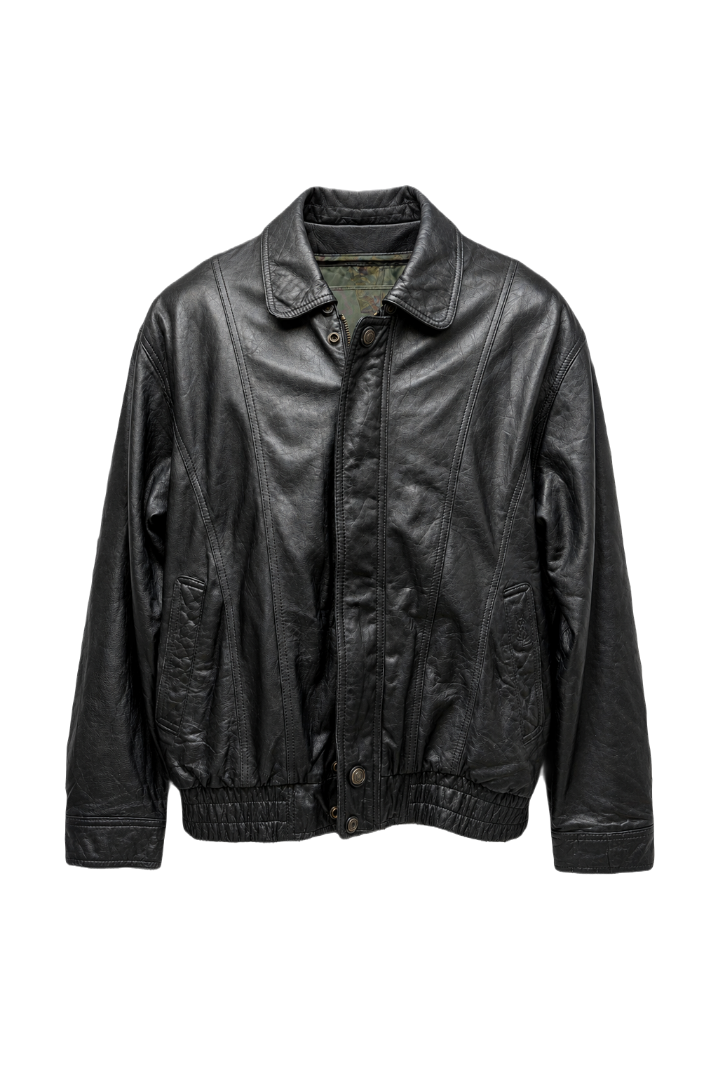 1980s Black Leather Jacket - Front View