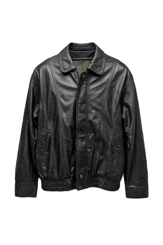 1980s Black Leather Jacket - Front View