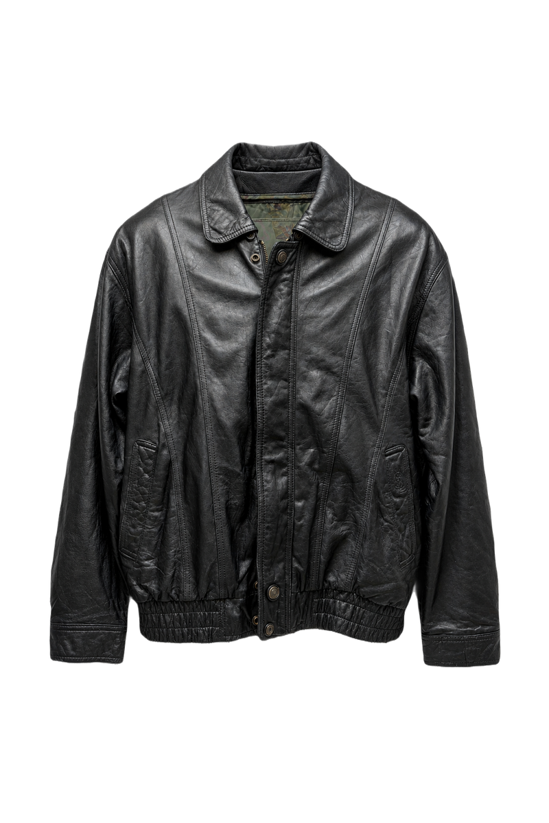 1980s Black Leather Jacket - Front View