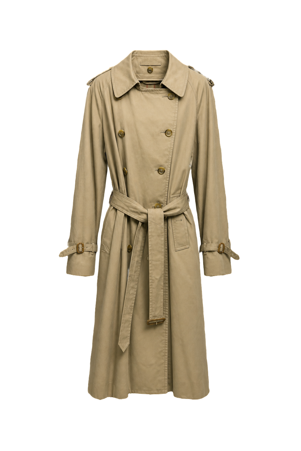 1980s Beige Cotton Trench Coat - Front View
