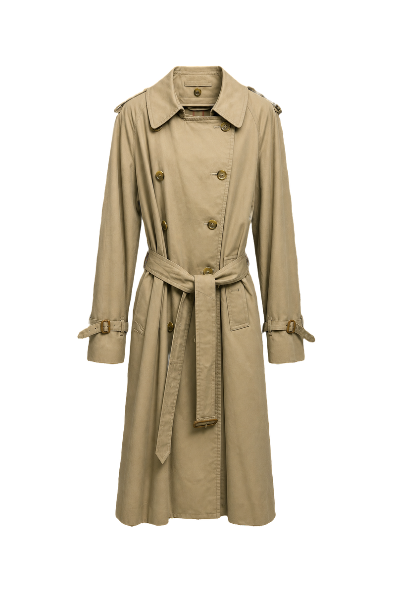 1980s Beige Cotton Trench Coat - Front View