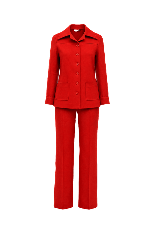 1960s Red Wool Blend Jacket and Pants Set - Front View