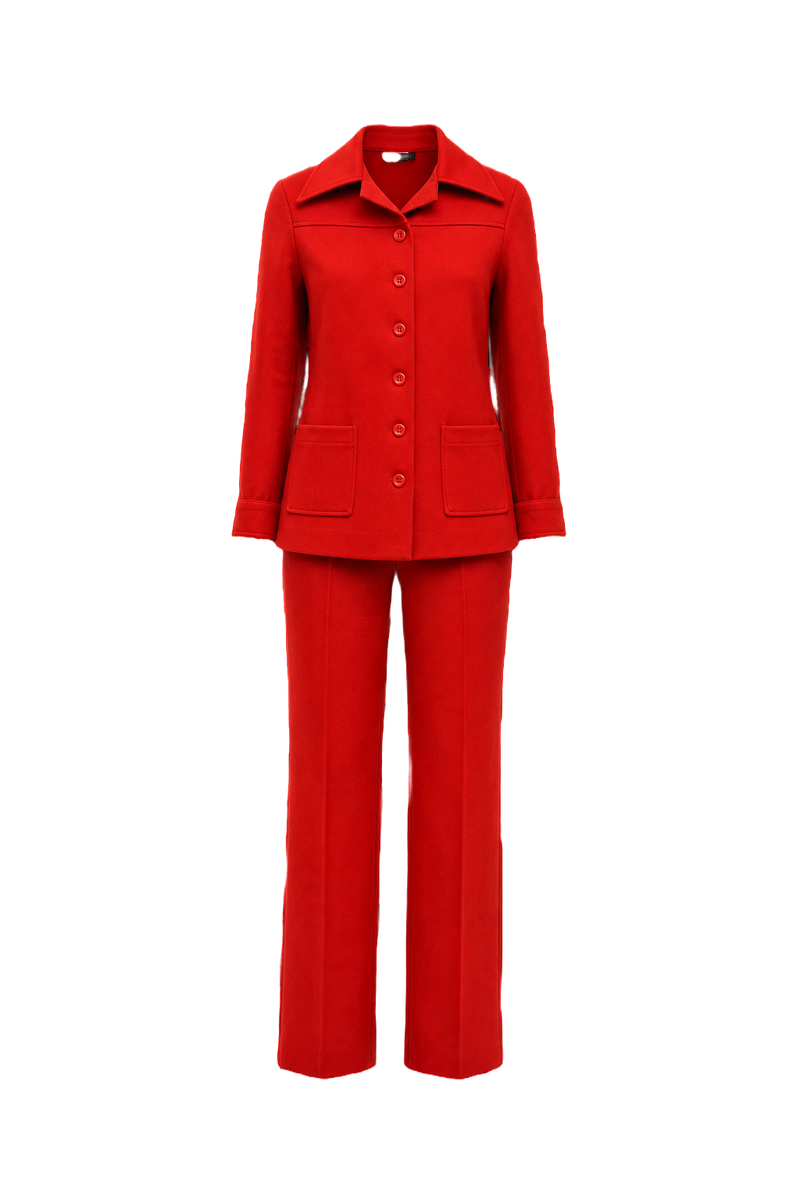 1960s Red Wool Blend Jacket and Pants Set - Front View