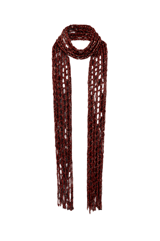 1990s Burgundy Textured Wool Blend Scarf - Front View