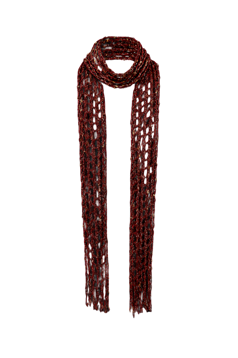 1990s Burgundy Textured Wool Blend Scarf - Front View