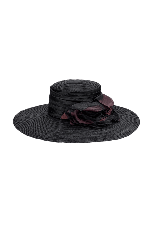 1970s Black Straw Hat - Front View