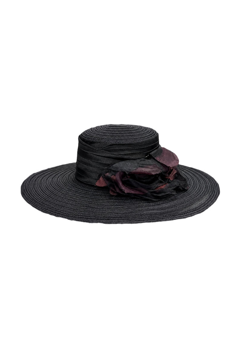 1970s Black Straw Hat - Front View