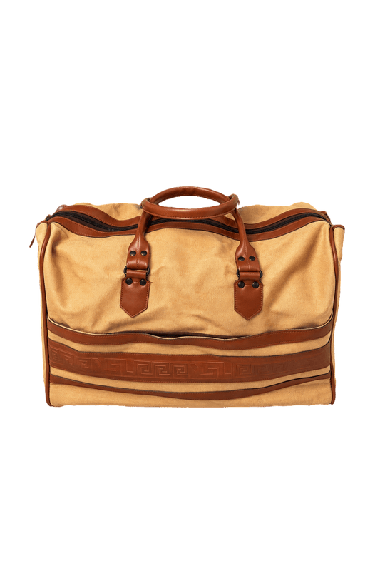 1980s Tan Leather and Canvas Bag - Front View