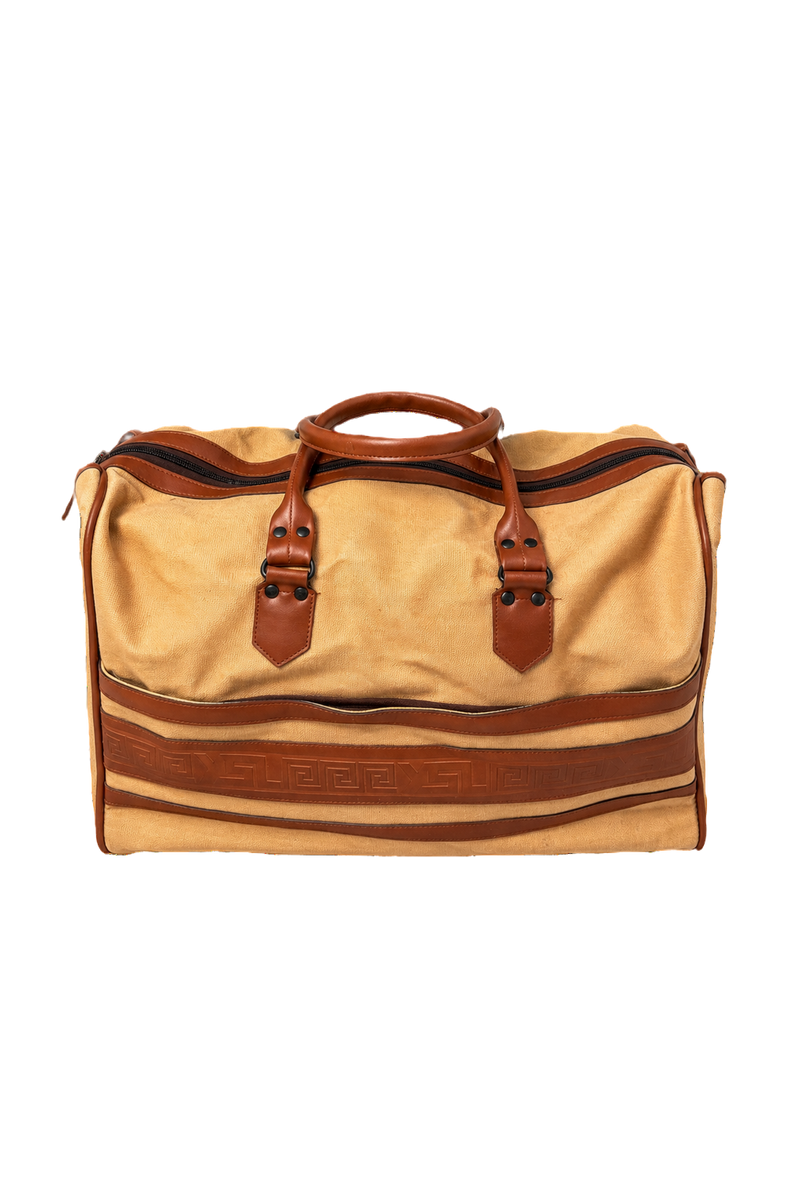 1980s Tan Leather and Canvas Bag - Front View