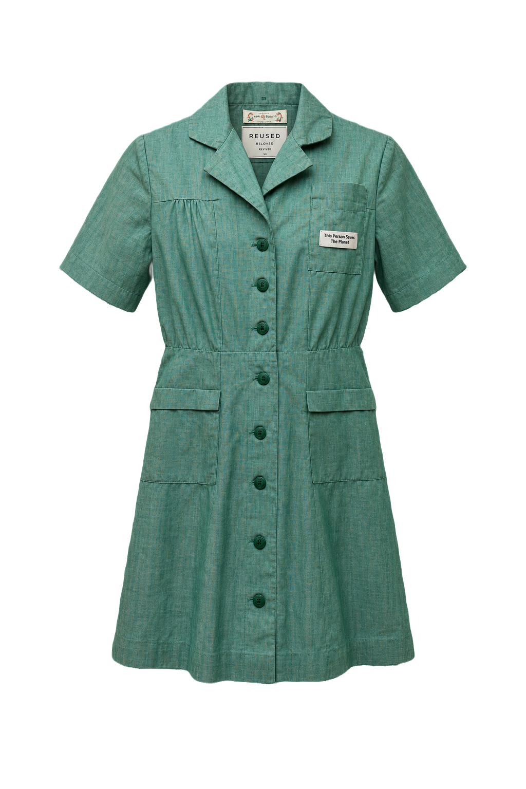 1970s Light Green Cotton Dress - Front View