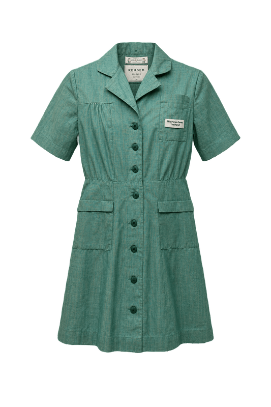 1970s Light Green Cotton Dress - Front View