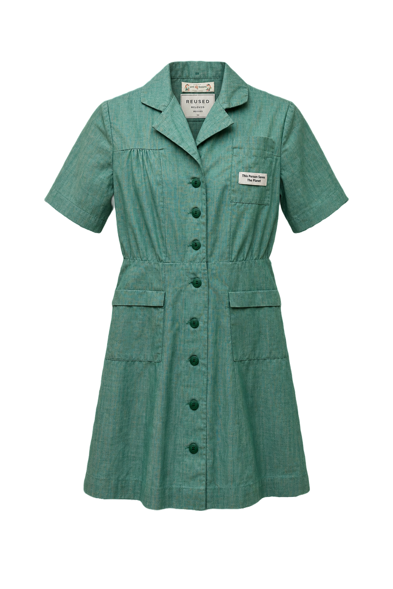 1970s Light Green Cotton Dress - Front View