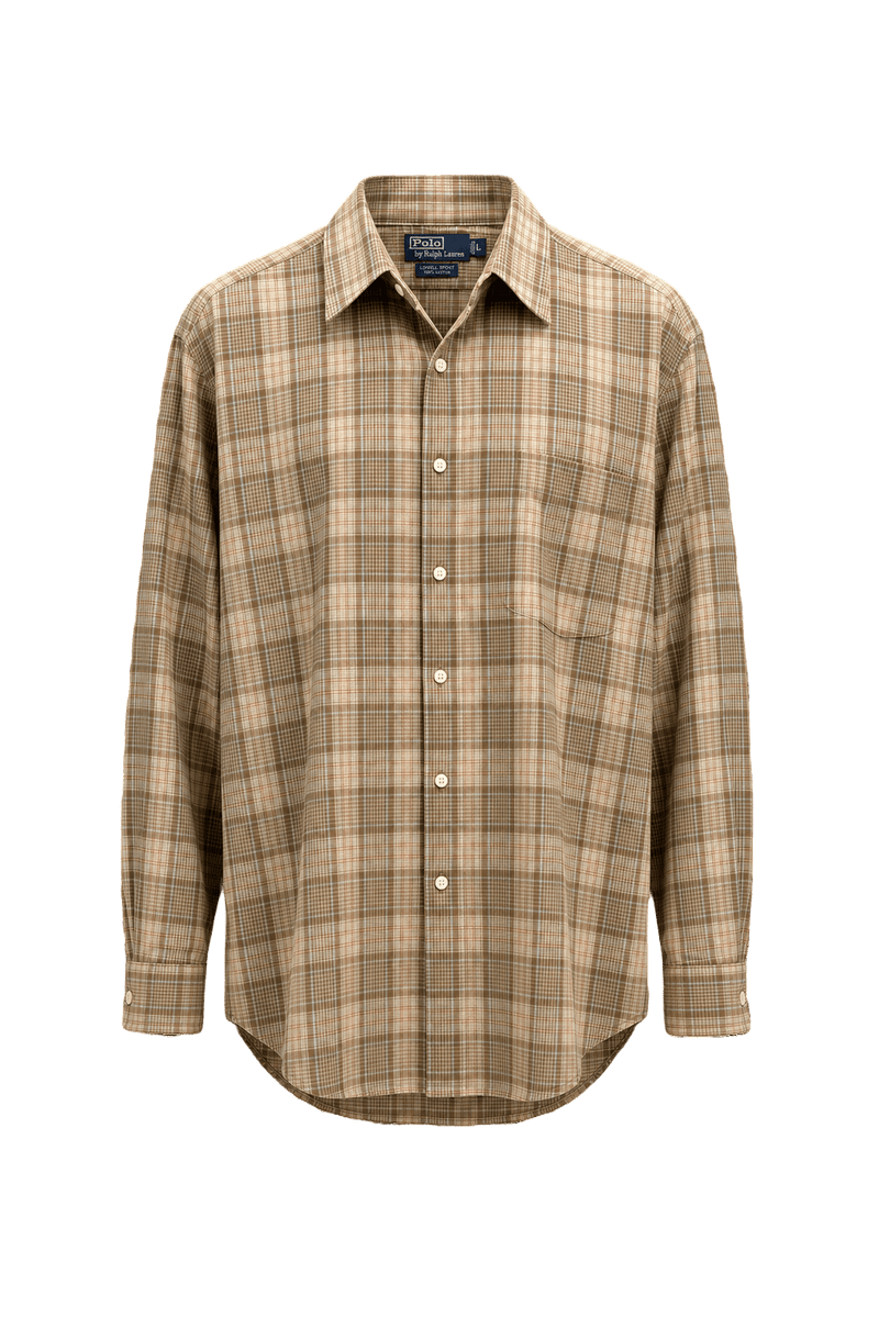 1990s Beige Cotton Button-Down Shirt - Front View