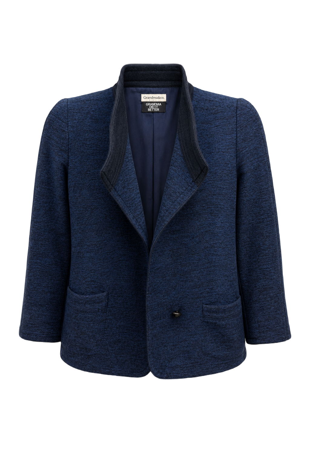 1980s Navy Blue Wool Blazer - Front View