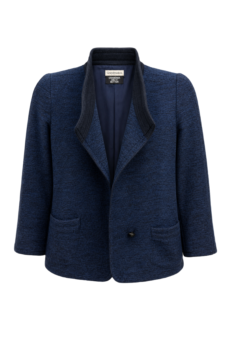 1980s Navy Blue Wool Blazer - Front View