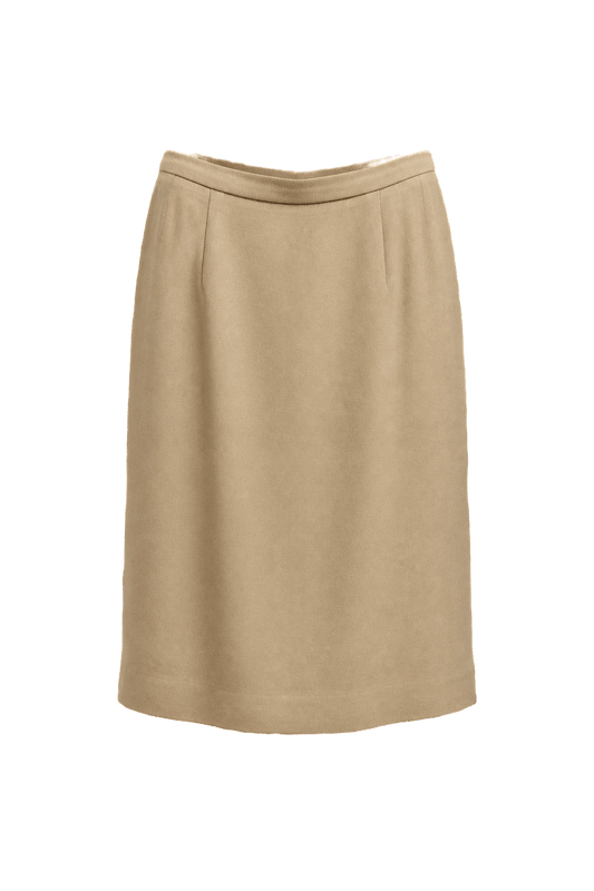 1990s Camel Polyester Skirt - Front View
