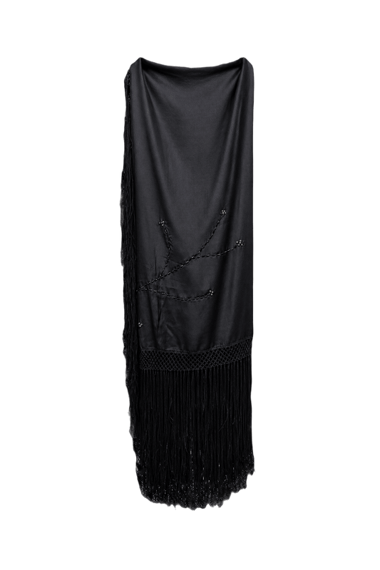1990s Black Polyester Shawl - Front View