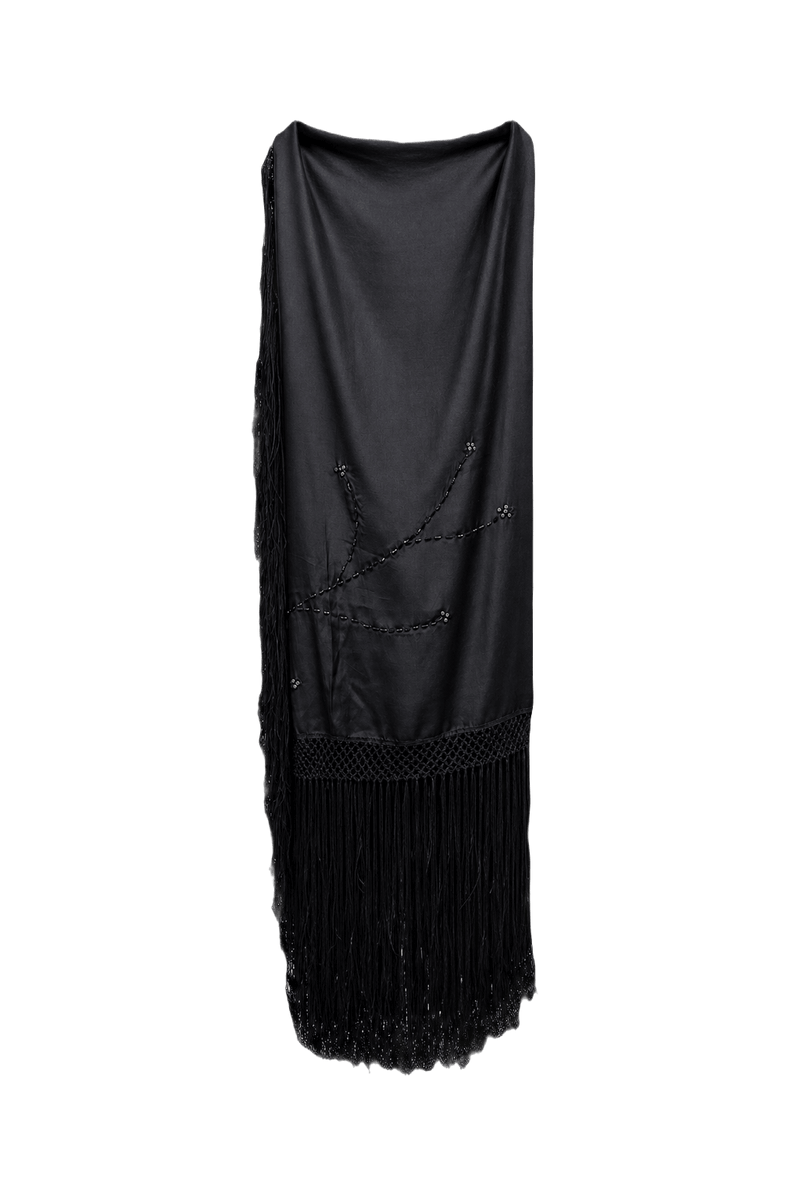 1990s Black Polyester Shawl - Front View