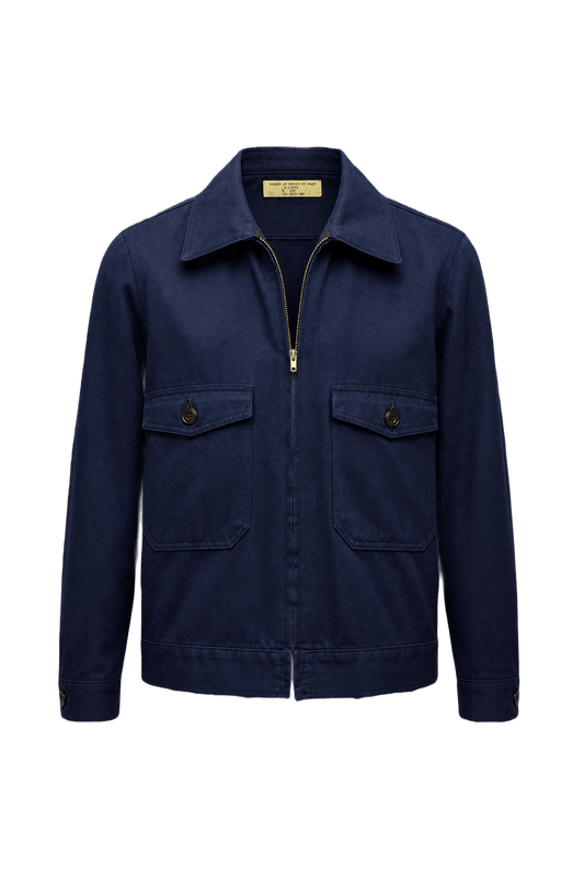 1940s Navy Blue Cotton Jacket - Front View