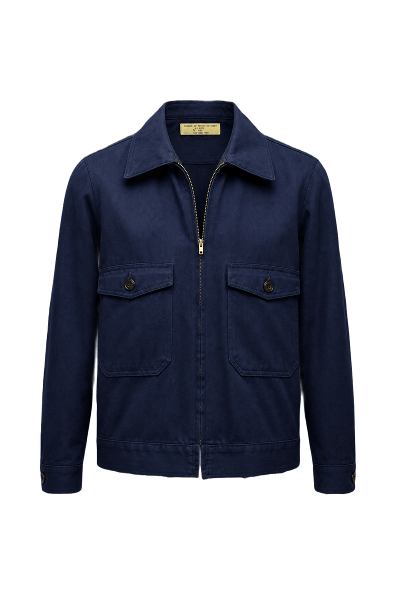 1940s Navy Blue Cotton Jacket - Front View