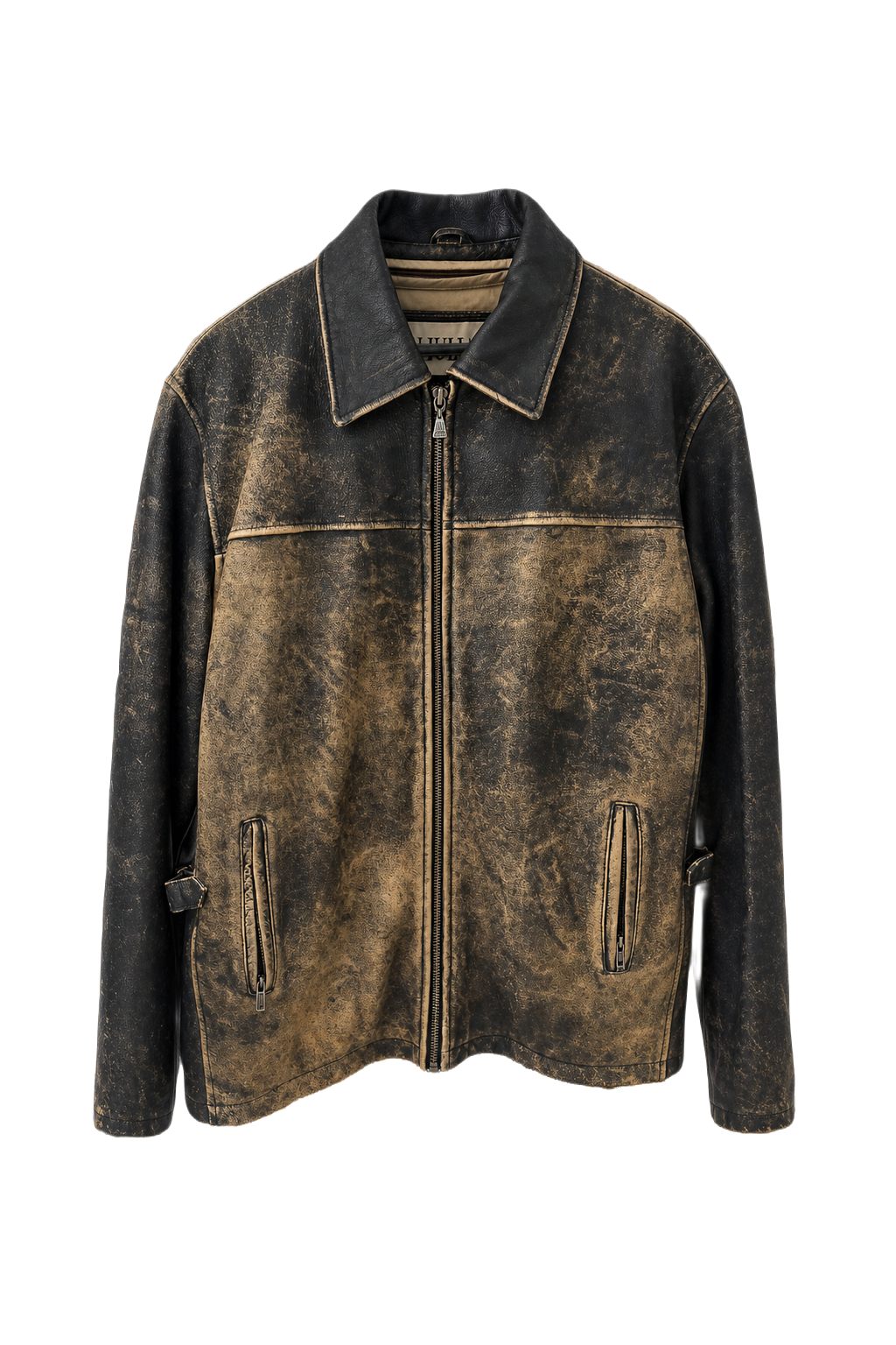 1990s Distressed Black Leather Jacket - Front View
