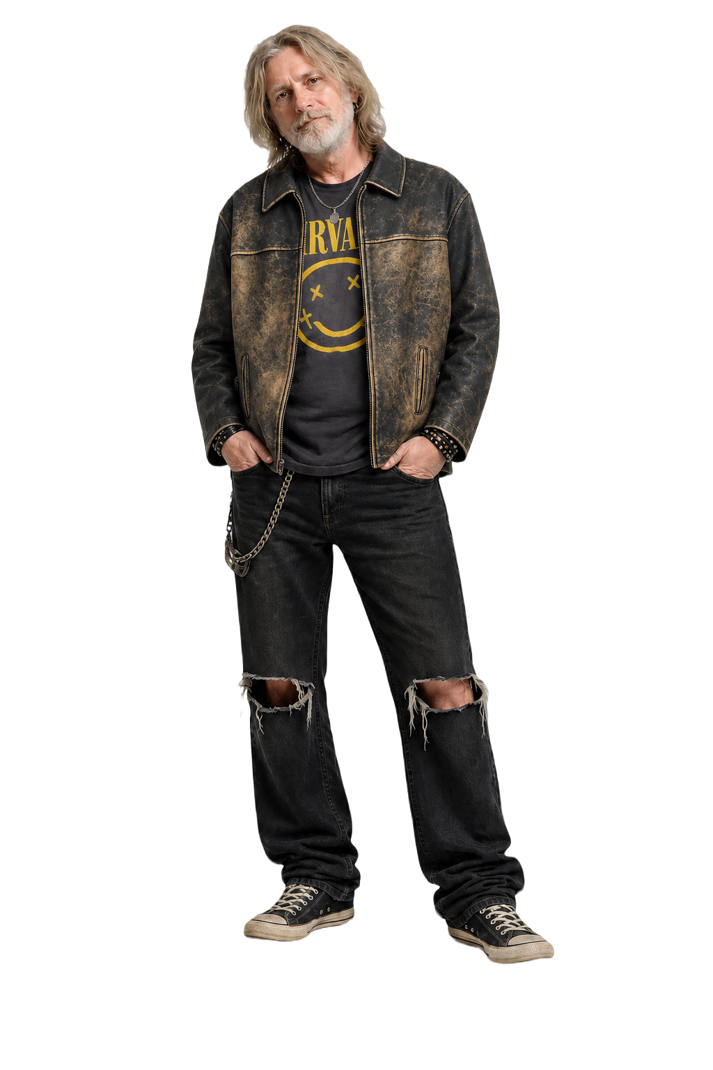 1990s Distressed Black Leather Jacket - Model
