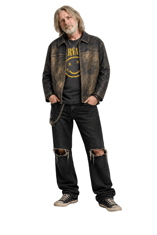 1990s Distressed Black Leather Jacket - Model