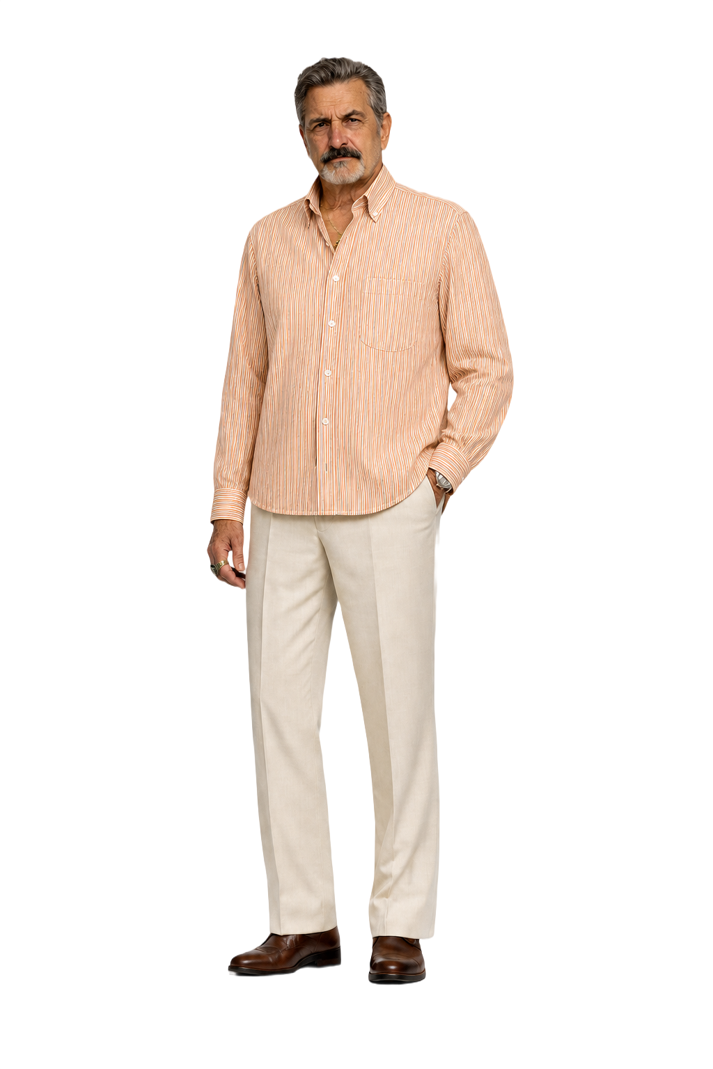 1980s Orange Cotton Button-Down Shirt - Model