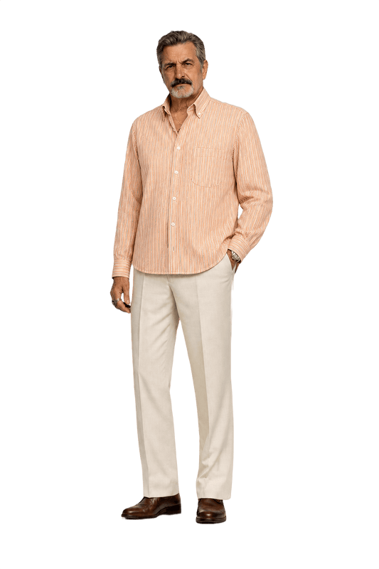 1980s Orange Cotton Button-Down Shirt - Model