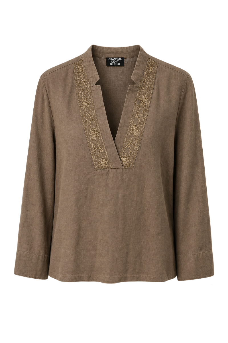 1970s Tan Cotton Blouse - Front View