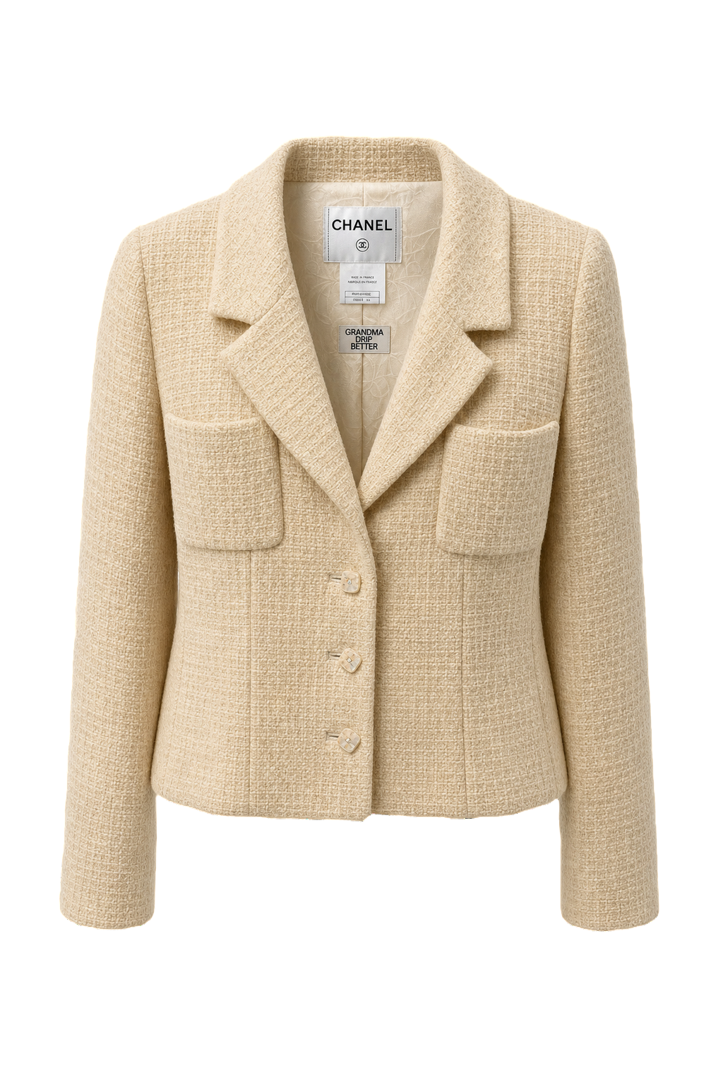 1990s Cream Wool Blend Blazer - Front View