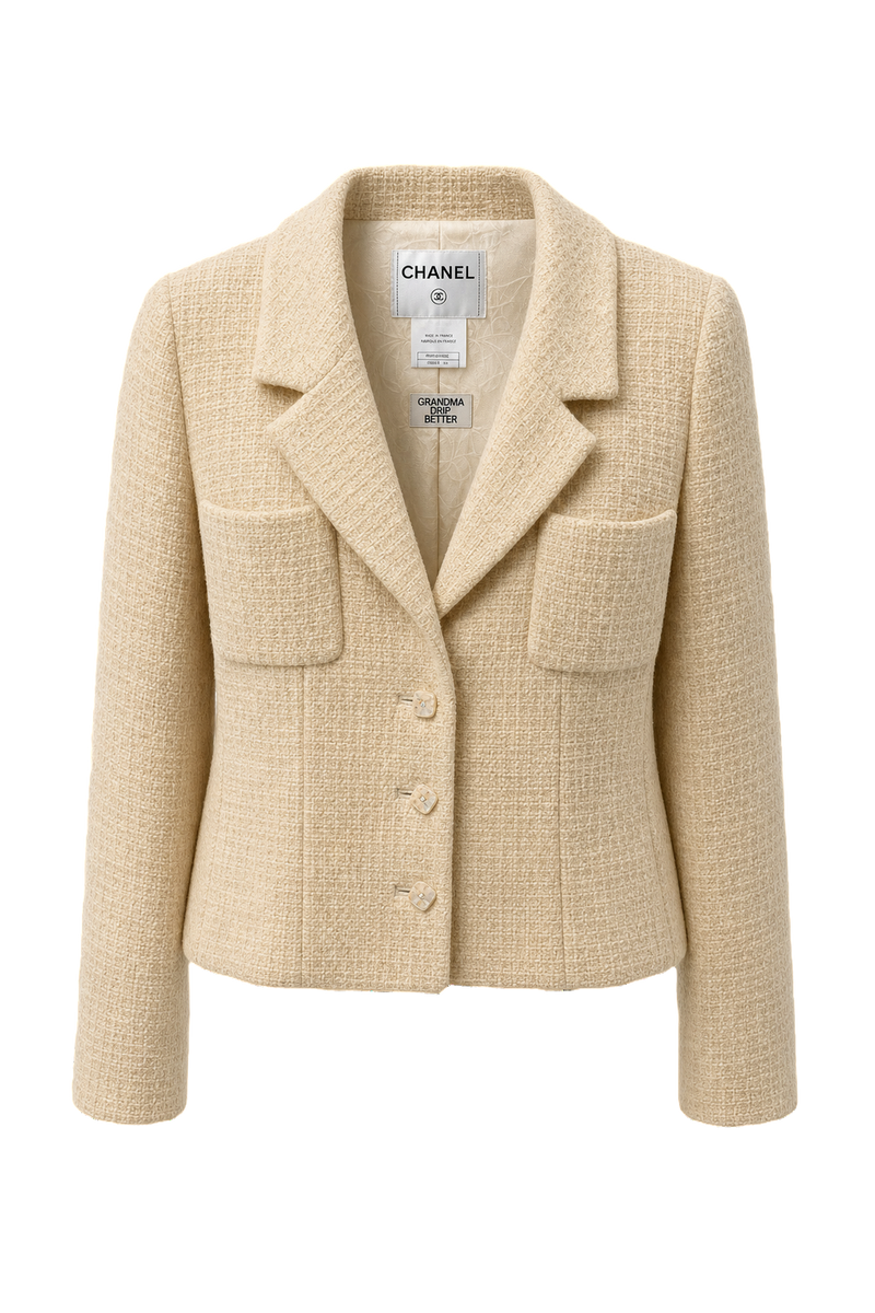 1990s Cream Wool Blend Blazer - Front View