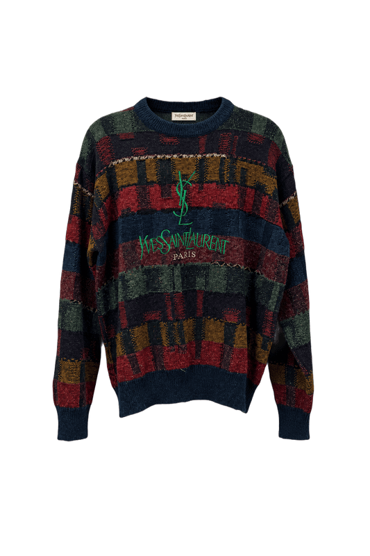 1990s Navy Blue Wool Blend Sweater - Front View