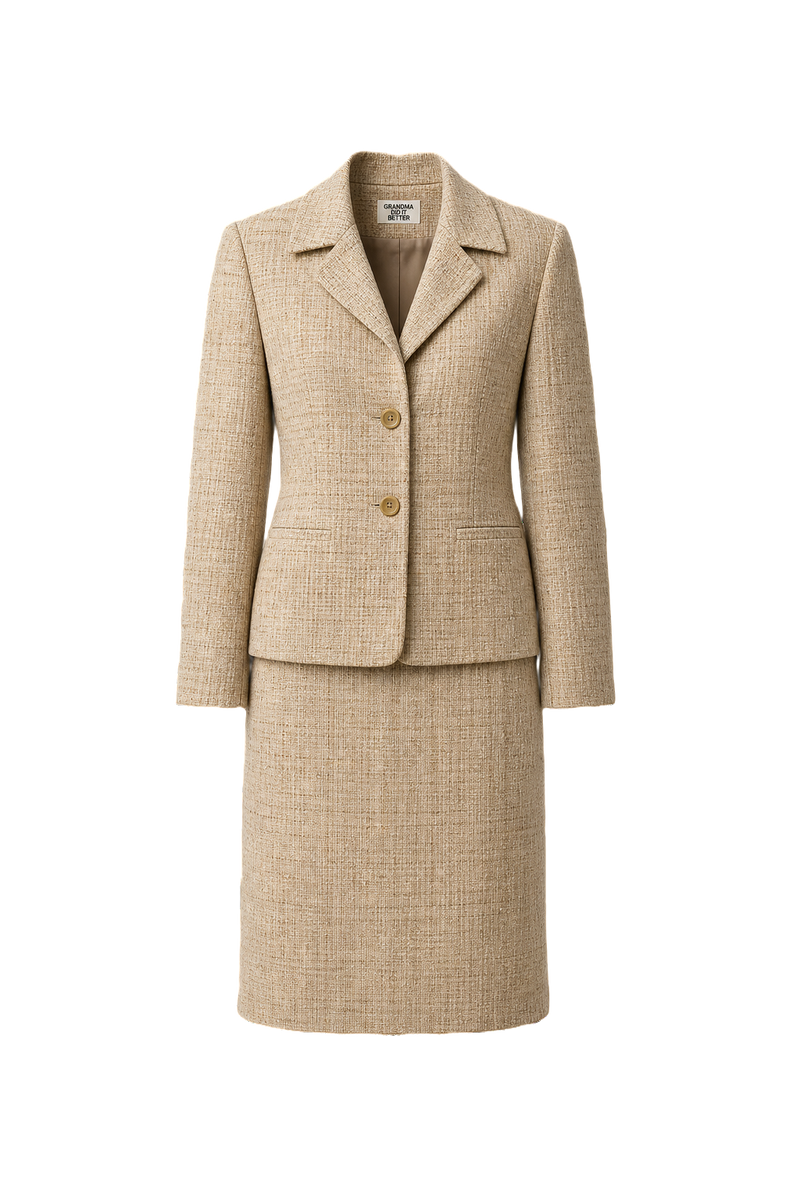 1980s Beige Polyester Blend 2-Piece Suit - Front View