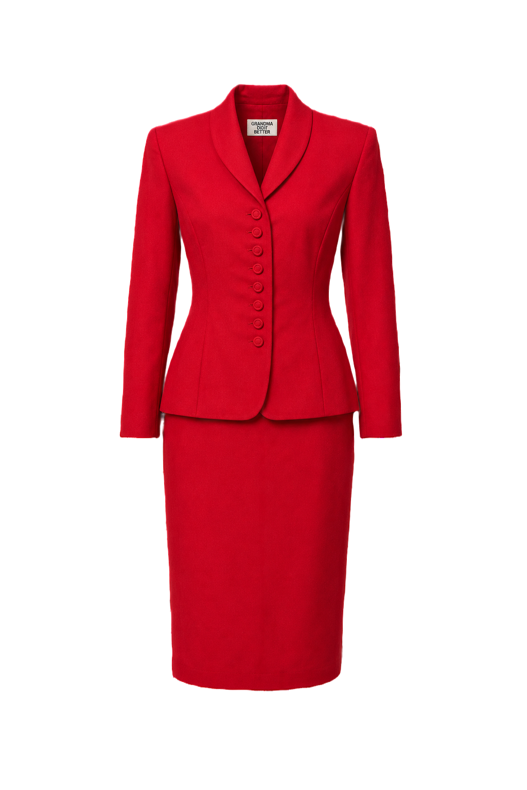 1980s Red Wool Blend Skirt Suit - Front View