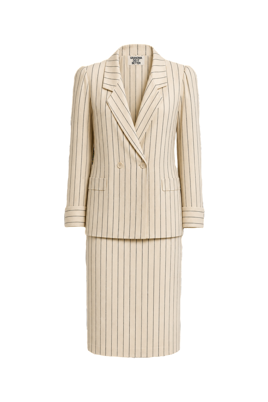 1990s Cream Striped Cotton Blend 2-Piece Skirt Suit - Front View