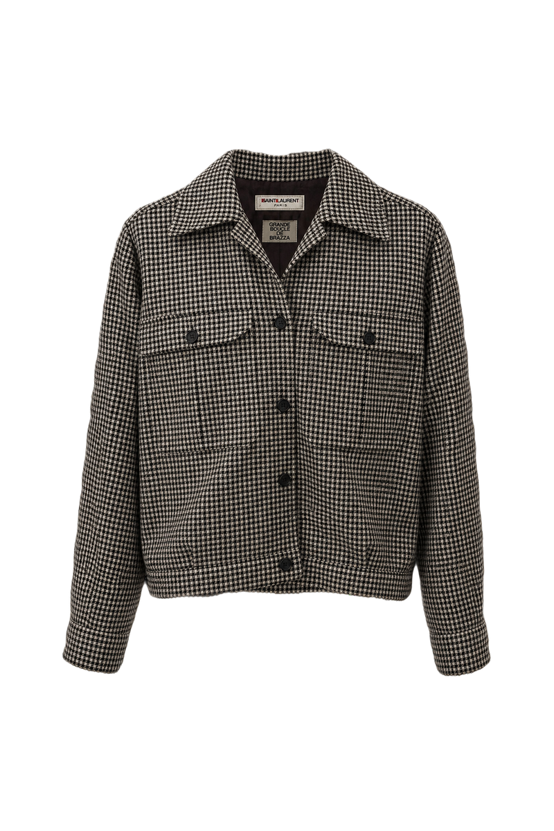 1970s Black and White Wool Blend Jacket - Front View