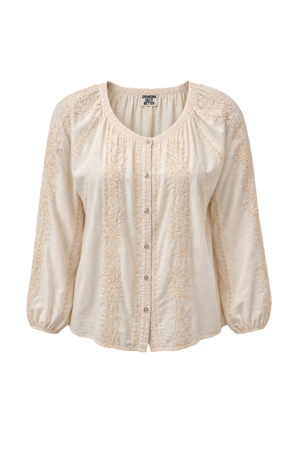 1980s Cream White Cotton Blouse - Front View