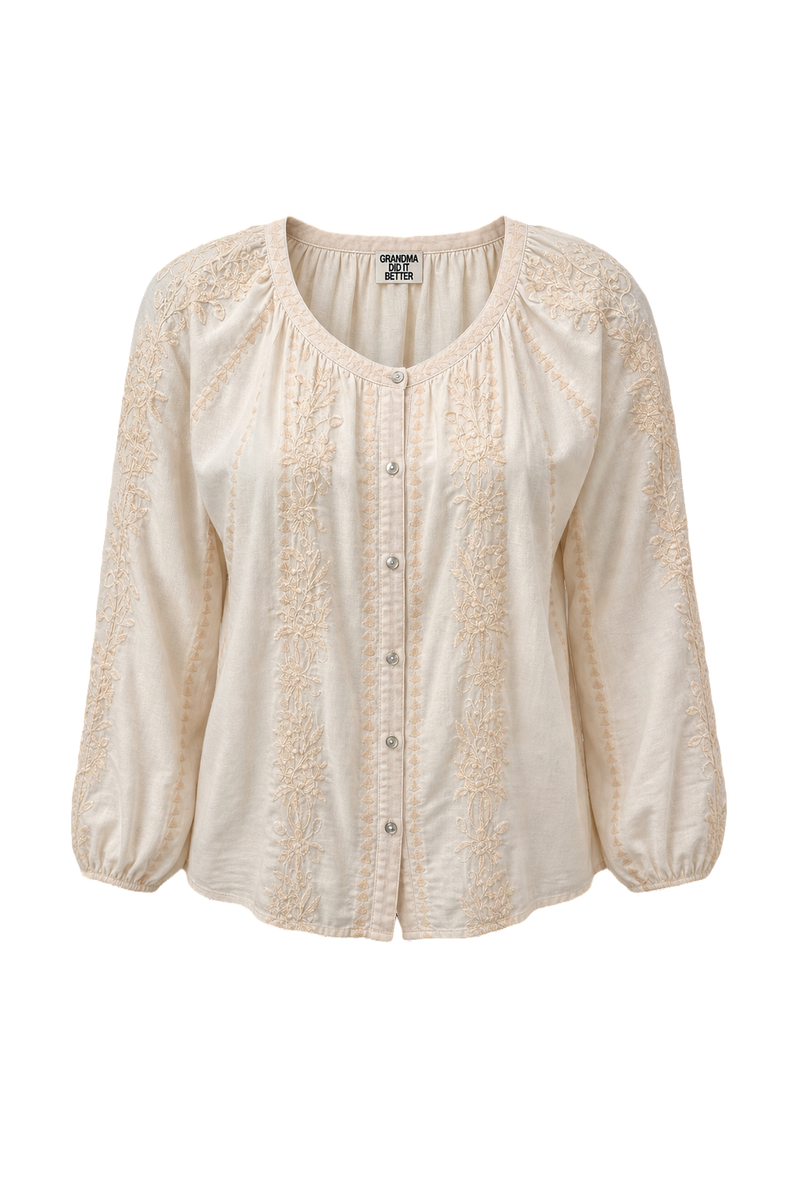 1980s Cream White Cotton Blouse - Front View
