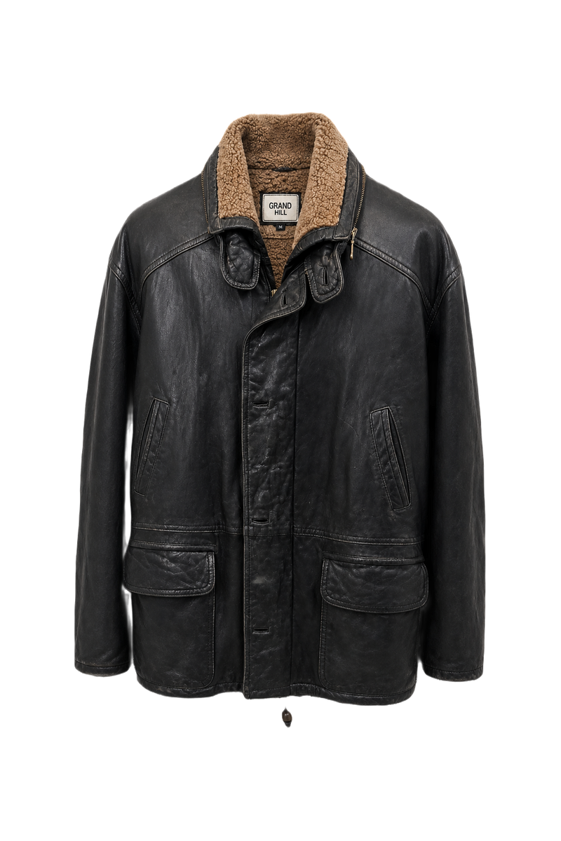 1980s Black Leather Leather Jacket - Front View