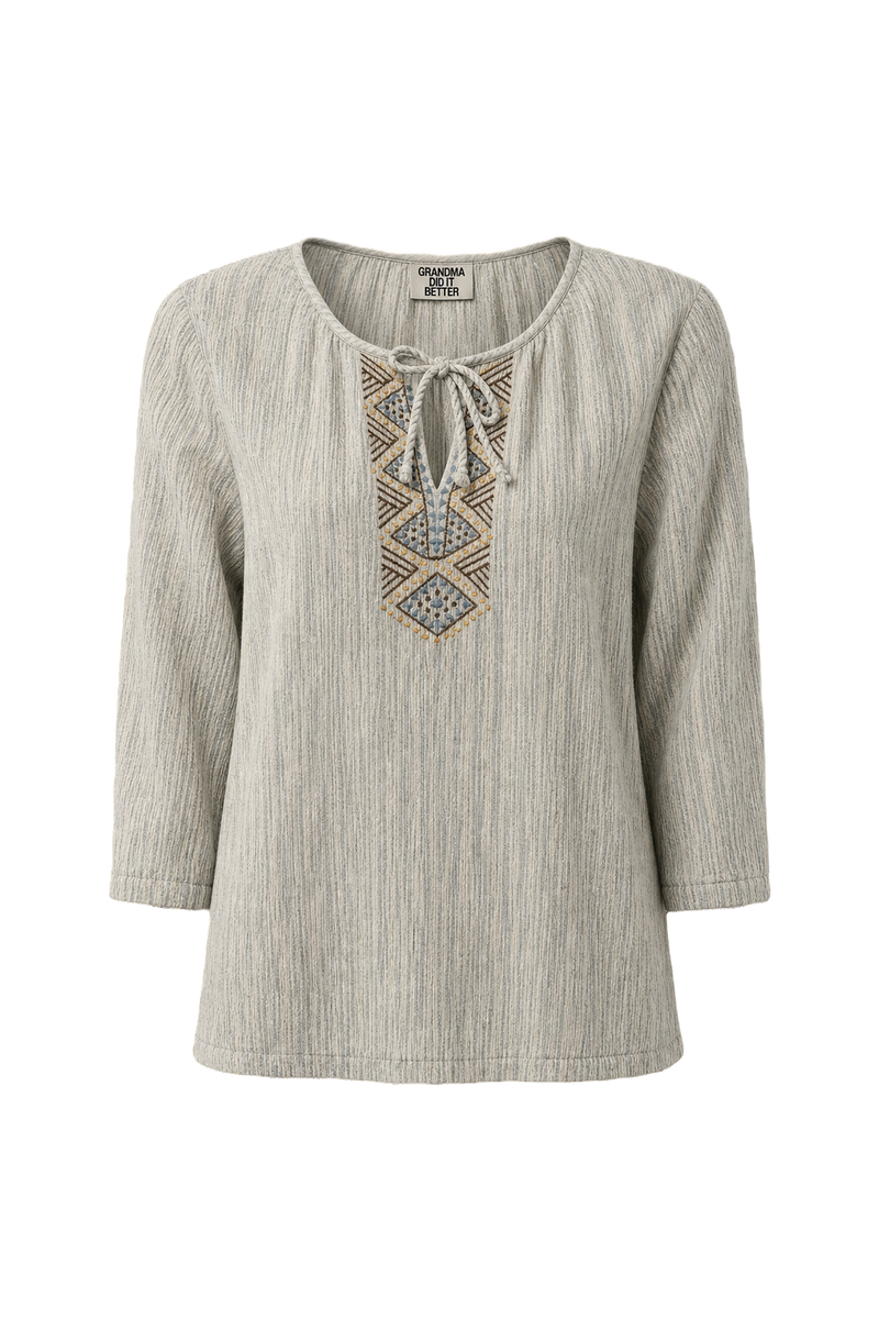 1980s Light Gray Cotton Blouse - Front View