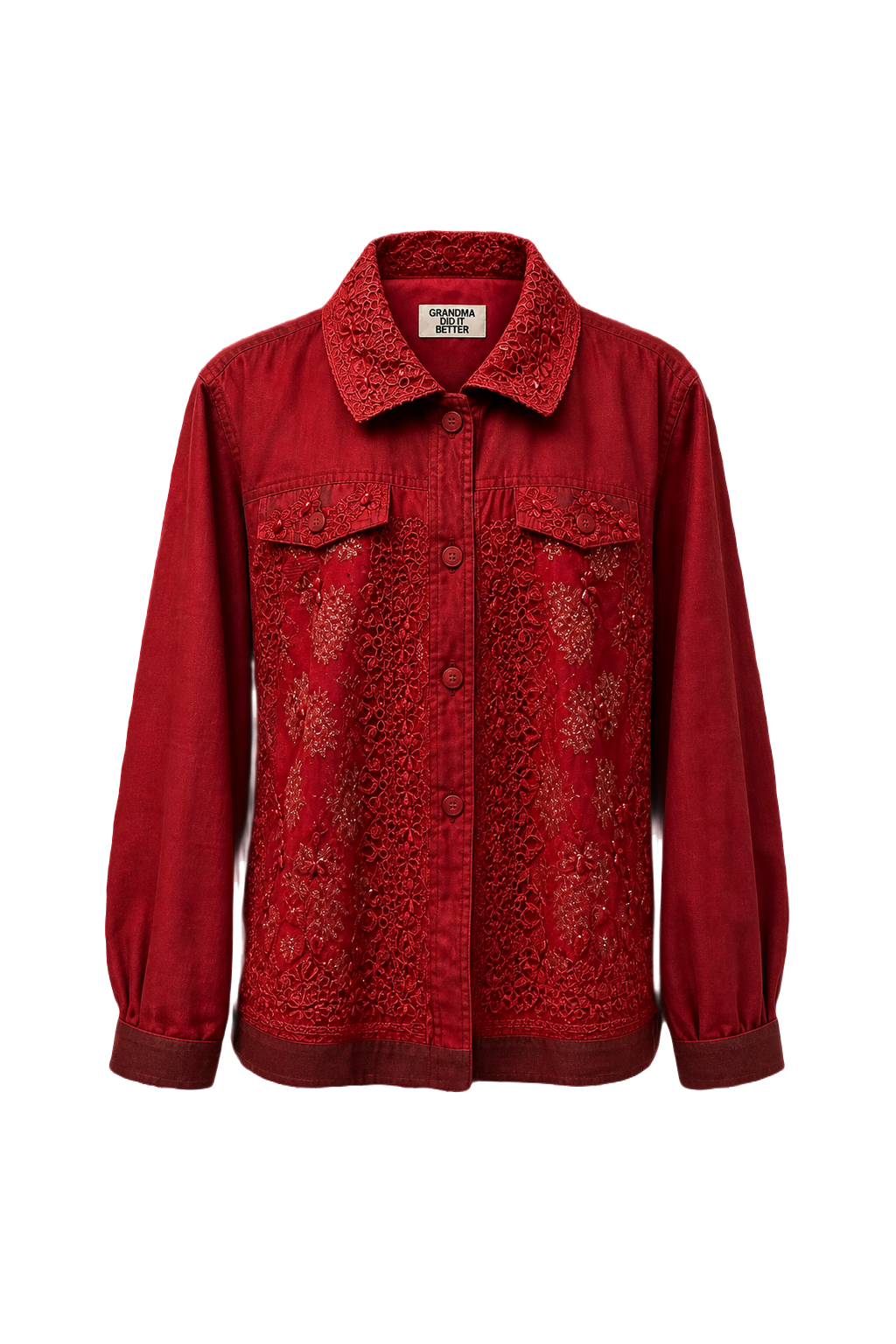 1980s Deep Red Cotton Blend Jacket - Front View