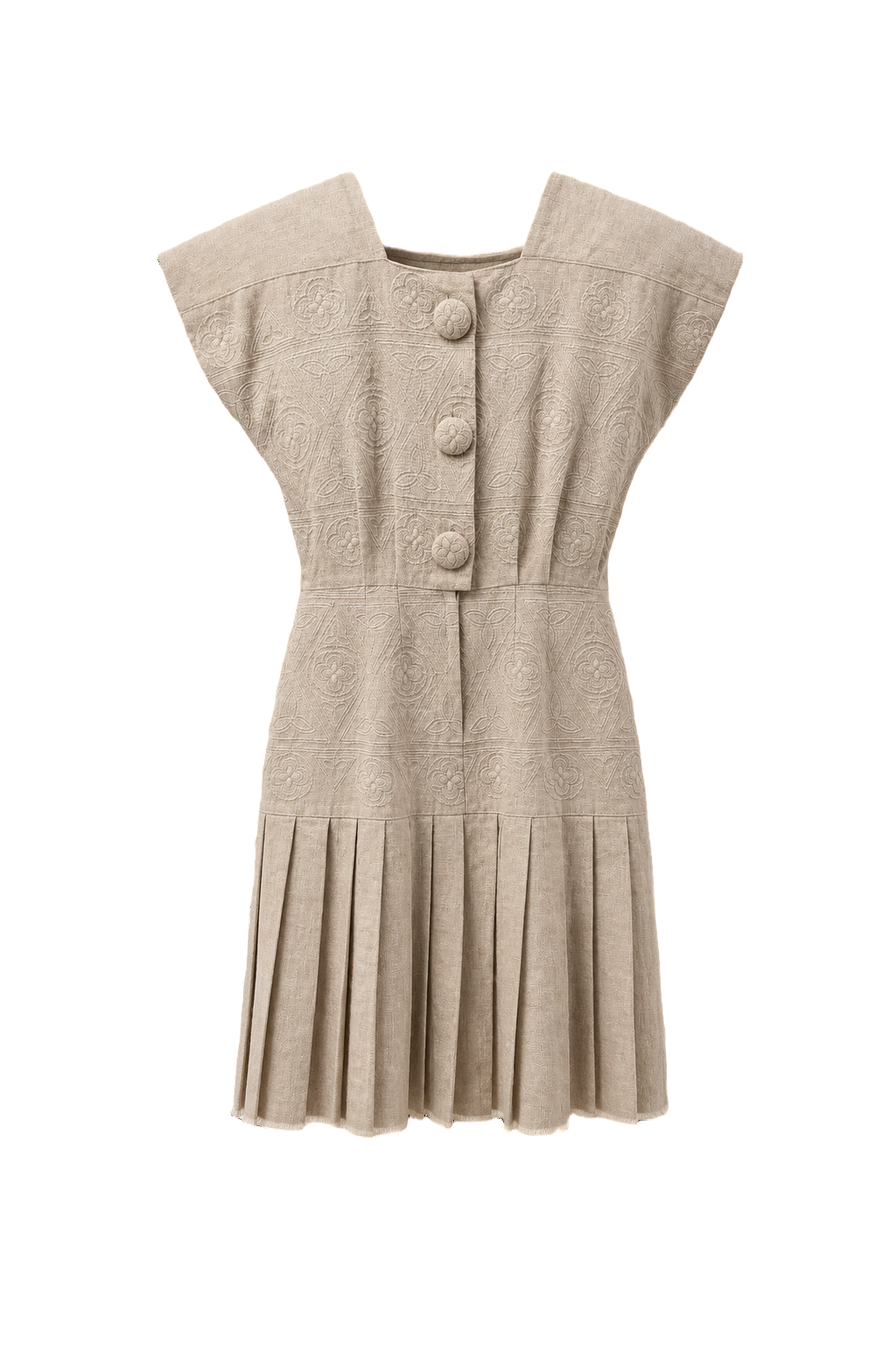1970s Cream Linen Dress - Front View