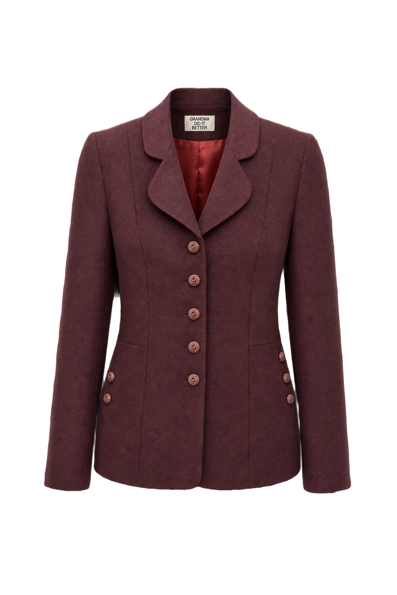 1950s Burgundy Wool Blend Jacket - Front View