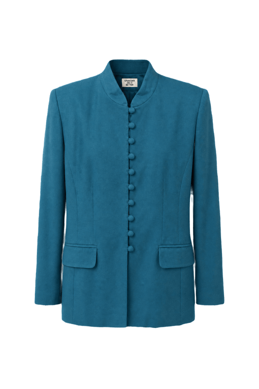 1990s Teal Wool Blend Jacket - Front View